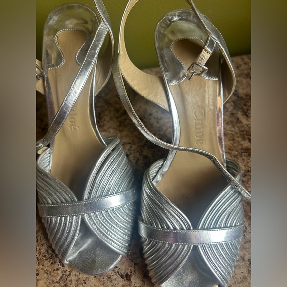 Vintage Silver Chloé Peep-toe Heels - Picture 2 of 5
